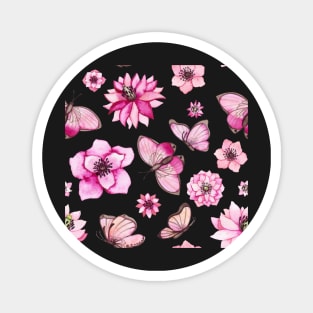 Pink Flowers and Butterflies Magnet